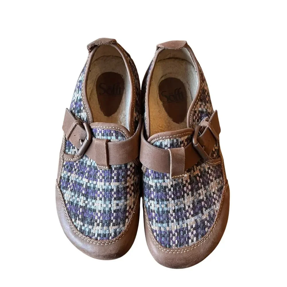 Sofft Slip On Shoes Women's Size 6 Leather Tweed Shearling Lined Comfort P;aid